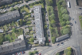 Oblique aerial view of Strathbungo Station and Moray Place, looking WSW.
