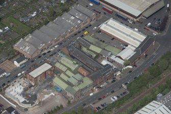 Oblique aerial view of Darnley Street Printing Works, looking N.
