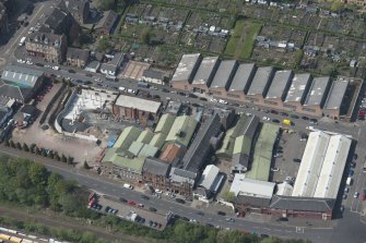 Oblique aerial view of Darnley Street Printing Works, looking W.