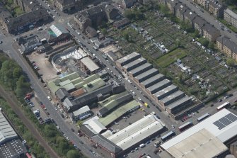 Oblique aerial view of Darnley Street Printing Works, looking SW.