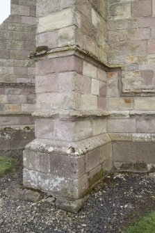 North elevation. View of corner buttress from north.