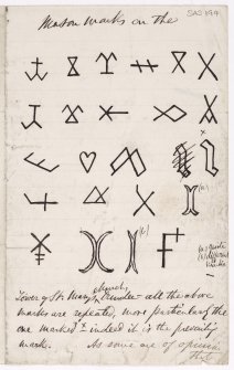 Drawing showing masons' marks from the tower of St Mary's Church, Dundee.