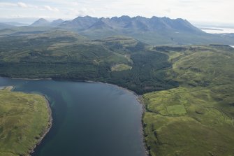 Oblique aerial view of Loch Eynort with the Cullins beyond.