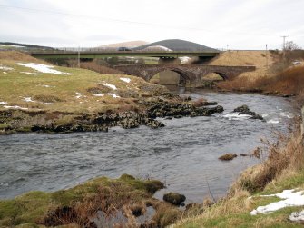 View of Clyde's Bridge with road bridge behind, taken from S.
