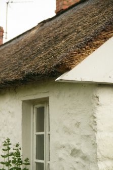 Detail of thatched roof at gable end; West End Cottages, Rait.