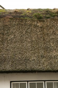 Detail of thatch and roof ridge; Rose Cottage, Town Yetholm.