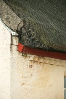 Detail of skew showing netted thatch and boxing; Bachelors club, Tarbolton.