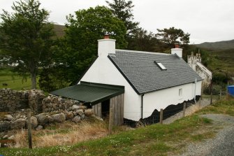 View of restored 19th century cottage, formerly thatched, now replaced with slates;  6 Luib, Skye.