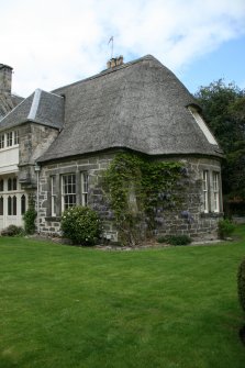 Detail of reed thatched extension; Barony House, Lasswade.