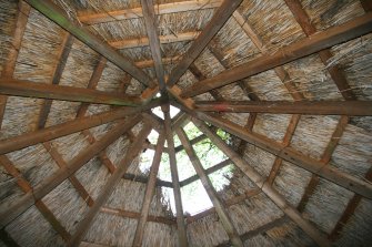 View of roof  interior showing hole in thatch ' Mary's Bower',  Newhall House, Habbie's Howe.