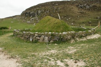 View of reconstructed iron age roundhouse; Bosta, Great Bernera.