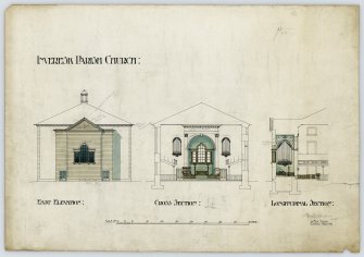 Drawing showing east elevation and sections of St Michael's Church, Inveresk, Musselburgh