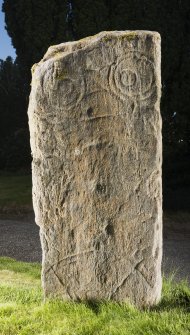 View of pictish symbol stone.