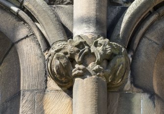 Detail of grotesque carvings on east front.