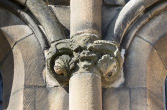 Detail of grotesque carvings on east front.