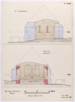Drawing showing east elevation and section of Saint Kenneth's chapel, Inch Kenneth, Mull.
