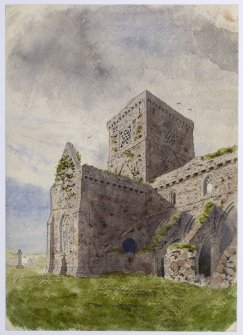 Drawing showing south transept of Iona Abbey church from E.