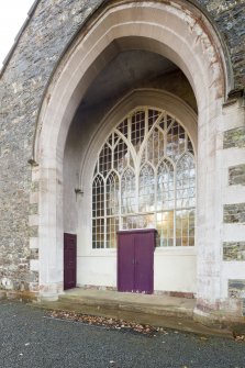 General view of arch at rear of church showing the entrance door to the gallery.