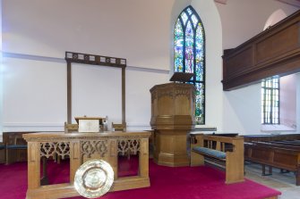 General view of pulpit and communion table.
