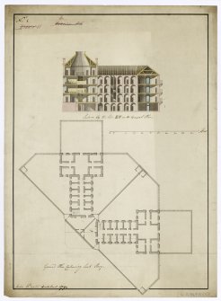Folio 1. 9. Calton Jail, Bridewell. Ground plan and section
Signed: 'John Baxter'