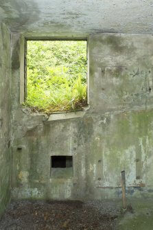 Fire command post. Interior. Detail of window showing angle of the roof of the adjoining original First World War ground floor building.