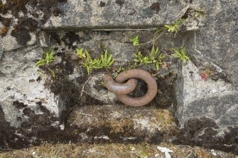 No. 2, 6-inch gun emplacement. SE platform. Detail of metal anchor loop on inside wall of glacis.