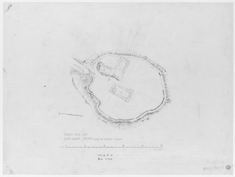 Survey drawing; plan of island dwelling, Eilean Mhic Iain, Loch Lossit.

Titled: 'Eilean Mhic Iain, Loch Lossit, Islay'