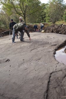 General view of the Cochno Stone during open viewing, taken from the east.