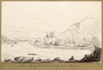 Sketch showing distant view of Dunollie Castle.