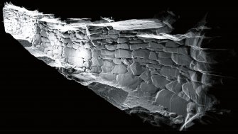 Perspective view from end chamber along two-thirds of N facing elevation towards entrance of Cracknie souterrain