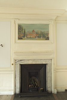 Ground floor, library, view of fireplace and overmantle