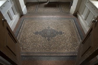 Ground floor, porch, detail of mosaic tiled floor