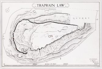 RCAHMS ink plan: Traprain Law fort. Signed RW Feachem.