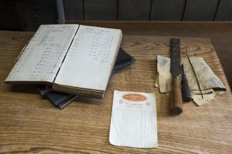 Storeroom. Detail of historic business records.