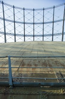 Gasholder no.2, detail of guard rail, crown of tank and stanchions and cross trusses beyond