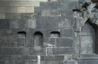 Choir, detail of recesses in south wall to east of original elders' seats