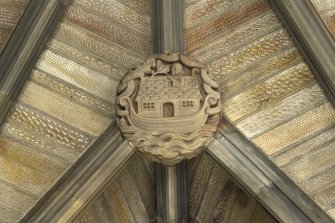 Choir, ceiling, detail of boss (Noah's Ark)
