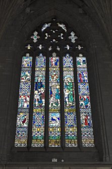 Choir, view of stained glass window in north wall