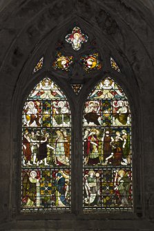 Nave, detail of stained glass window