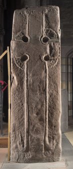 Larger Pictish cross slab, view of front face (including scale)
