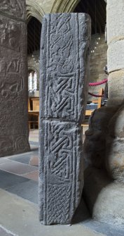 Smaller Pictish slab, view of side with carved patterns