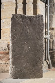 Smaller Pictish slab, view of front face with traces of carving