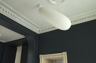 Ground floor, entrance hall, detail of cornice and ceiling light