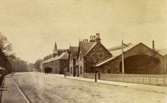 General view from north east before demolition of carriage and goods sheds.
Titled 'Kirkcudbright Station'.
PHOTOGRAPH ALBUM No 25: MR DOG ALBUM