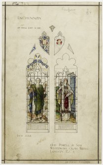 Watercolour design drawing for two stained glass windows. Inchinnan Church.