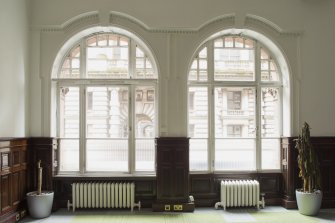 Ground floor. West office. Detail of arched windows.