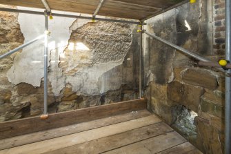 Interior. Second floor. View of plaster on south wall.