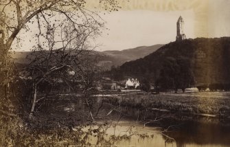 View of Wallace Monument and Abbey Craig, Stirling.
Titled 'WALLACE MONT AND ABBEY CRAIG, STIRLING. 13662 J.V.'
PHOTOGRAPH ALBUM No.11: KIRSTY'S BANFF ALBUM.