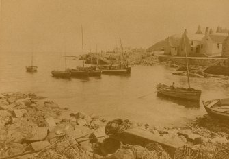 General view over Whitehill bay with boats. 
Titled: 'WHITEHILLS'
PHOTOGRAPH ALBUM NO 11: KIRSTY'S BANFF ALBUM.