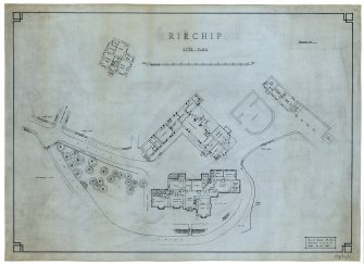 Drawing of site and ground plan with outhouses and surroundings, Riechip.